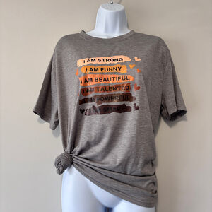 SHEIN Women's Size Large Gray Graphic Tee "I AM.." Empowering Slogan T-Shirt NIB
